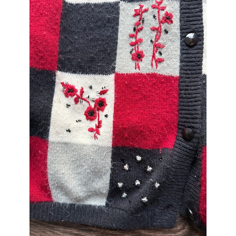 Vintage Graff Patchwork Cardigan Embroidered Beje… - image 4